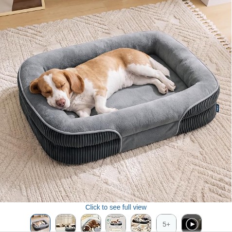 Bedsure Orthopedic Dog Bed Large, Oval Bolster Pet Bed, 89x64x18cm, Grey